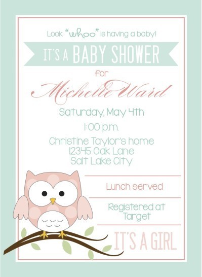 Baby Girl Shower Invitation - Owl